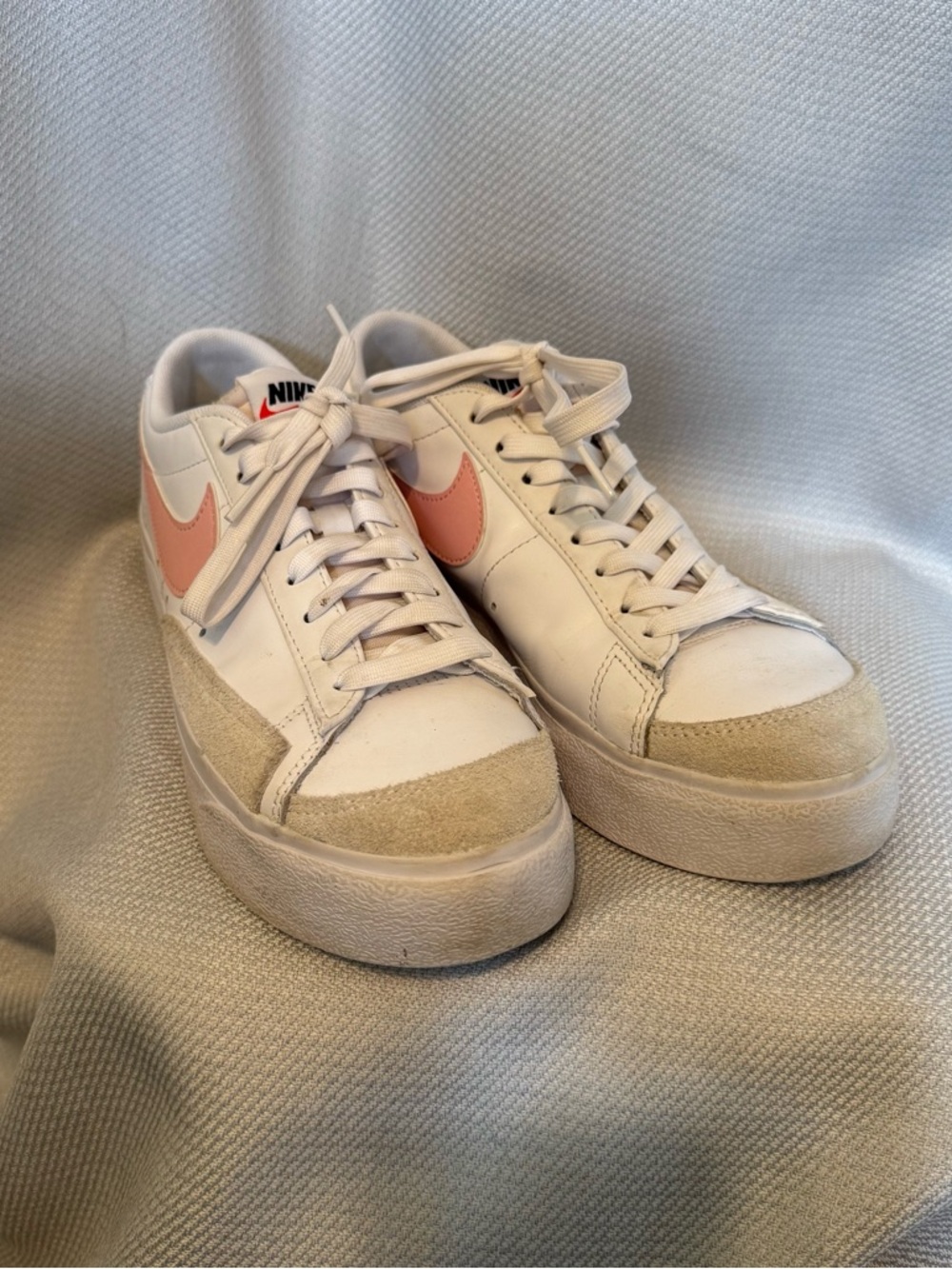 Nike Blazer Low Women’s White Platform Sneakers with Pink Swoosh